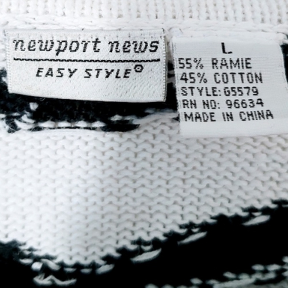 VTG Newport News Easy Styles Black White Zebra Tiger Stripe Cardigan Sweater L - Picture 4 of 4